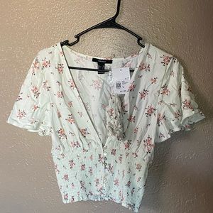 Forever 21 Floral Button Up Print Top & Scrunchie Set, size L